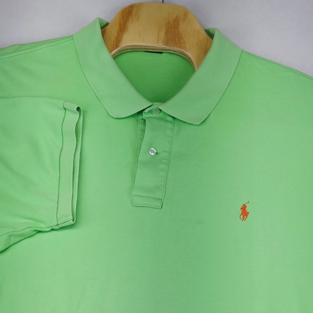 Polo by Ralph Lauren Big 3XB Green Polo Shirt Orange Logo Mens‎
